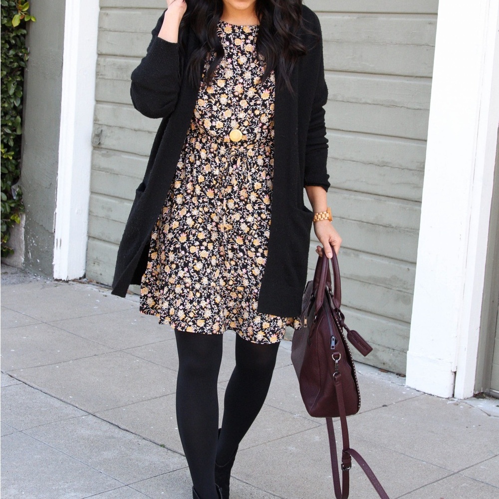 LOFT Black Floral Dress (S)